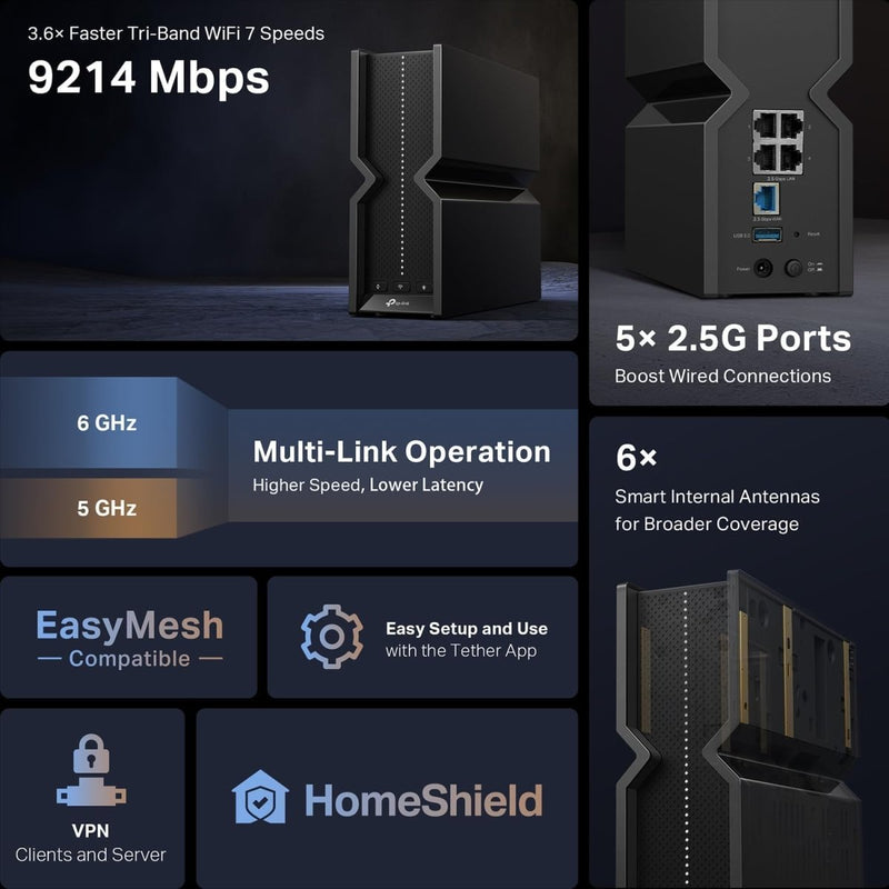 TP - Link Archer BE550 BE9300 Tri - Band Whole Home EasyMesh Wi - Fi 7 Router - SWIFT PERIPHERALSArcher BE550