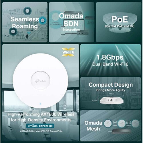 TP - Link Omada EAP620 HD AX1800 Wireless Ceiling Mount WiFi 6 Access Point - White - SWIFT PERIPHERALSEAP620-HD