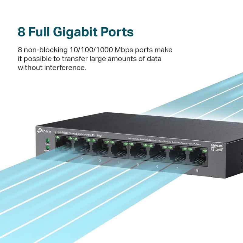 TP - Link Omada LS108GP 8 Port Gigabit Ethernet Desktop Switch with 8 - Port PoE+ - SWIFT PERIPHERALSLS108GP