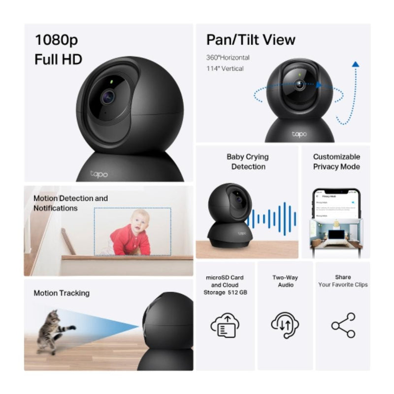 TP - Link Tapo C201 Pan Tilt Wi - Fi Security Camera 1080p Full HD Night Vision - SWIFT PERIPHERALSTapo C201