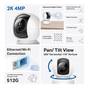 TP - Link Tapo C222 4MP 2K QHD 1440p Pan/Tilt AI Home Security Wi - Fi Camera - White - SWIFT PERIPHERALSTapo C222