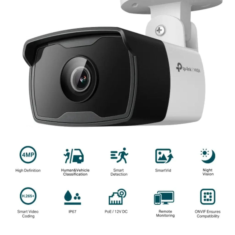 TP - Link VIGI C340I 4MP 4MM Outdoor IR Bullet Network Camera AI Detection IP67 PoE - SWIFT PERIPHERALSVIGI-C340I-4MM