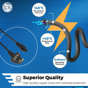 TPS Laptop Power Cable Cord 1.5 Meter 3 Pin Indian Plug C5 Connector BIS Certified - SWIFT PERIPHERALSTPS-LPC-S10-BI-BL-1