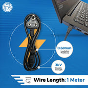 TPS Laptop Power Cable Cord 1.5 Meter 3 Pin Indian Plug C5 Connector BIS Certified - SWIFT PERIPHERALSTPS-LPC-S10-BI-BL-1