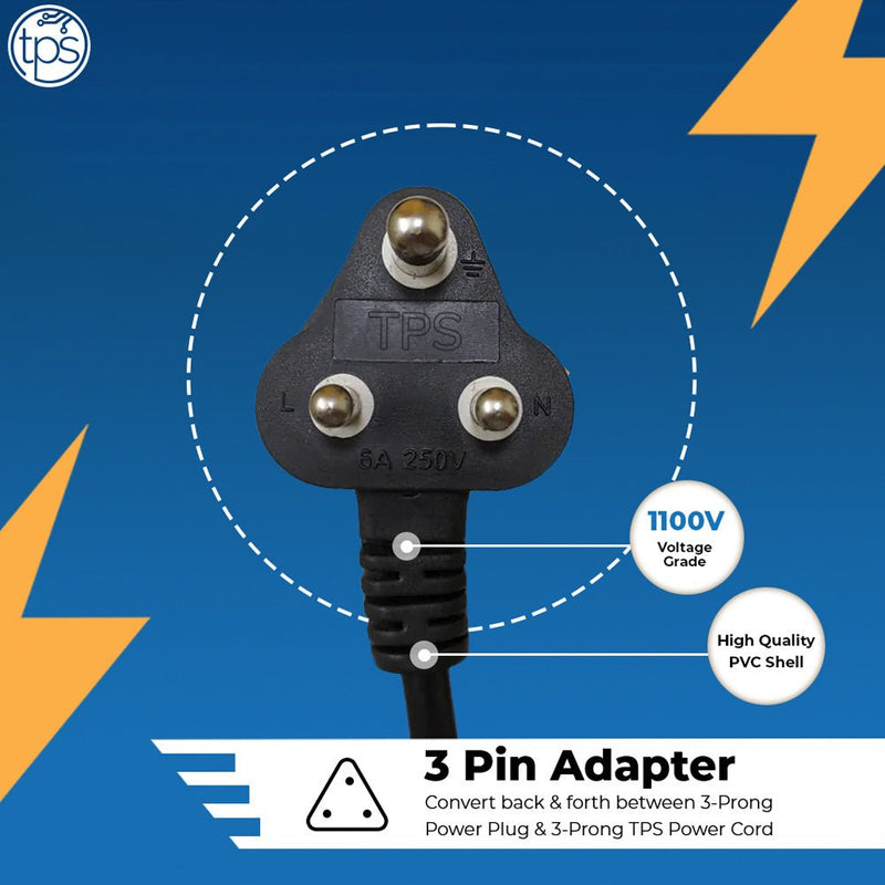 TPS Replacement Desktop Power Cable Cord (1.5 Meter) BIS Certified - 3 Pin Indian Plug - SWIFT PERIPHERALSTPS-DPC-S10-BI-BL