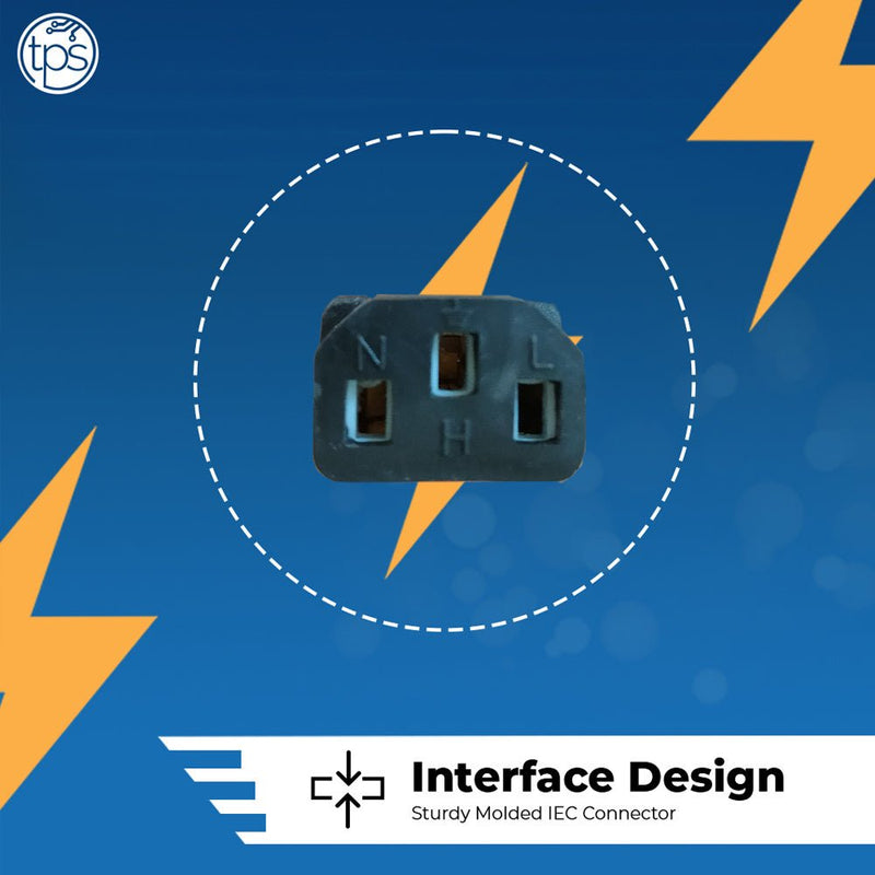 TPS Replacement Desktop Power Cable Cord (1.5 Meter) BIS Certified - 3 Pin Indian Plug - SWIFT PERIPHERALSTPS-DPC-S10-BI-BL