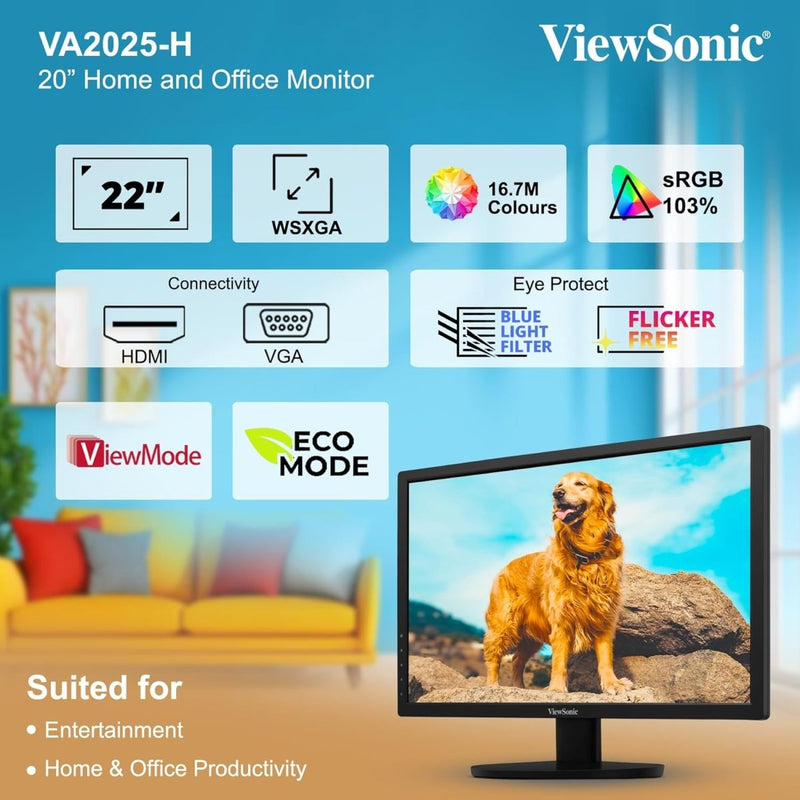 VIEWSONIC 20 INCH 60HZ VA2025 - H MONITOR - SWIFT PERIPHERALS1094892