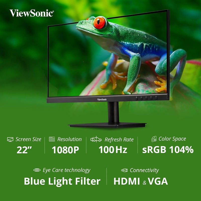 ViewSonic 22 Inch Full HD IPS 100Hz Adaptive Sync Flicker Free sRGB Eye - Care Technology Monitor - SWIFT PERIPHERALSVA2209-MH