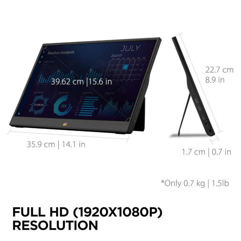 VIEWSONIC 40.64 CM (16") FHD PORTABLE MONITOR FOR MULTITASKING LAPTOP SECOND SCREEN | IPS | 2 - TYPE - C | 60W CHARGE BACK | MINI HDMI | SPEAKER | 680GRMS | 9.85MM | PIVOT - ABLE DISPLAY |KICK STAND |VA1655 - SWIFT PERIPHERALS1087727