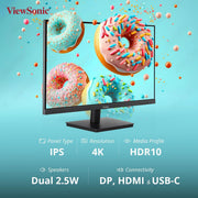VIEWSONIC 81.28 CM(32") 4K UHD 3840X 2160 PIXELS HDR10 IPS WIDE MONITOR WITH SPEAKERS, ONE CABLE SOLUTION 65W CHARGE BACK USB TYPE - C, HDMI, DISPLAY PORT,128%SRGB, BEZELLESS DESIGN, EYE CARE - VA3209U - 4K - SWIFT PERIPHERALS1092029