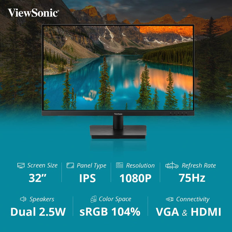ViewSonic VA3209 - MH 32" 1080p FHD 75hz IPS Panel Monitor with Built - In Speakers - SWIFT PERIPHERALSVA3209-MH