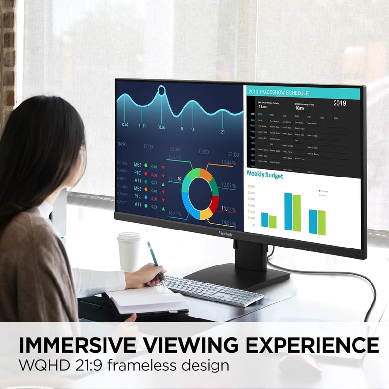 VIEWSONIC VA3456 - MHDJ 86.36 CM (34") MONITOR UWQHD | 21:9 ASPECT RATIO | S - IPS | 420 NITS | SRGB 104% | ERGONOMICS | HDR 400 READY | 6W (3X3) SPEAKERS | 2 - HDMI 2.0 | DP - SWIFT PERIPHERALS1095648