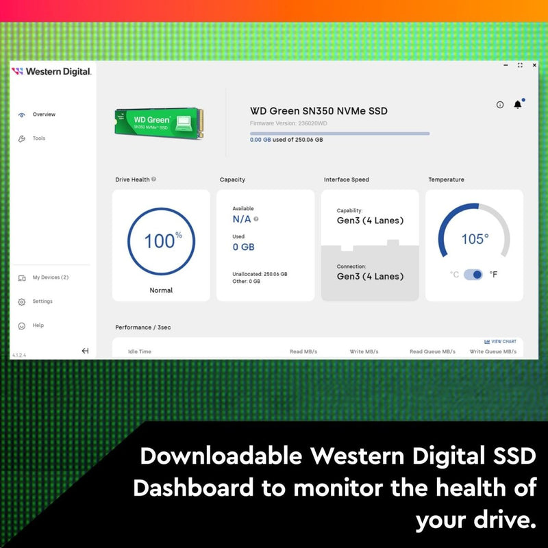 WESTERN DIGITAL GREEN SN350 NVME 250GB - WDS250G2G0C - SWIFT PERIPHERALS1086198