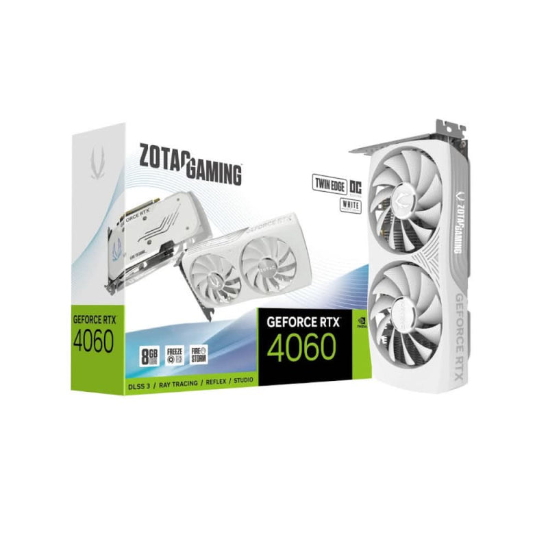ZOTAC GEFORCE RTX 4060 8GB TWIN EDGE OC GRAPHIC CARD WHITE EDITION - SWIFT PERIPHERALS1085950