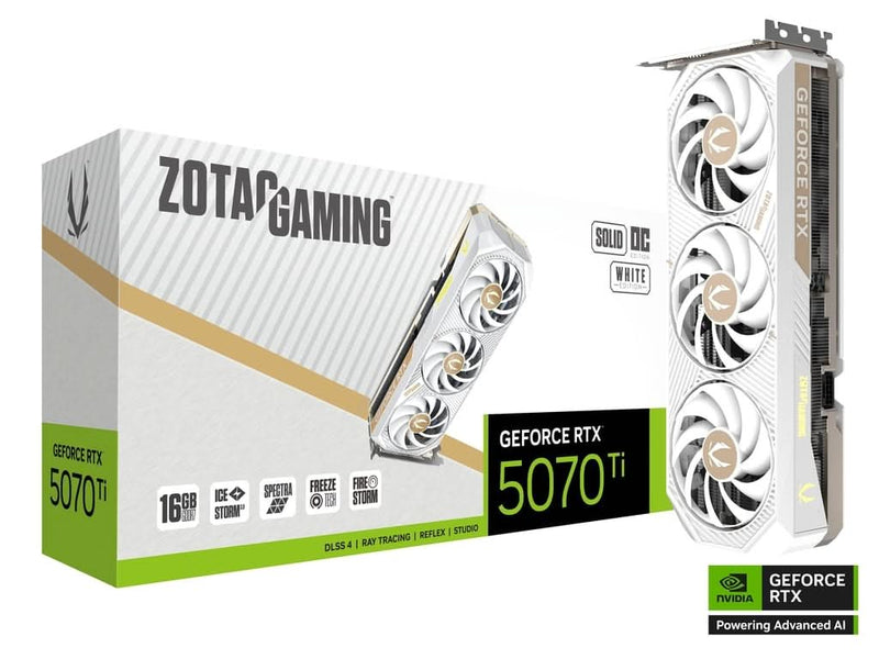 ZOTAC RTX 5070 TI SOLID CORE OC WHITE EDITION 16GB GRAPHICS CARD - SWIFT PERIPHERALS1093875